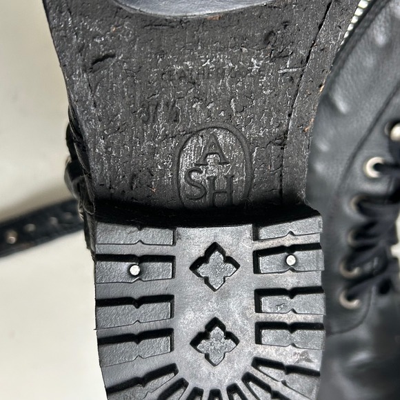 Ash Combat Boots women's size 37.5 / 7.5 Black Leather Studded Buckle Moto Punk - Picture 7 of 12